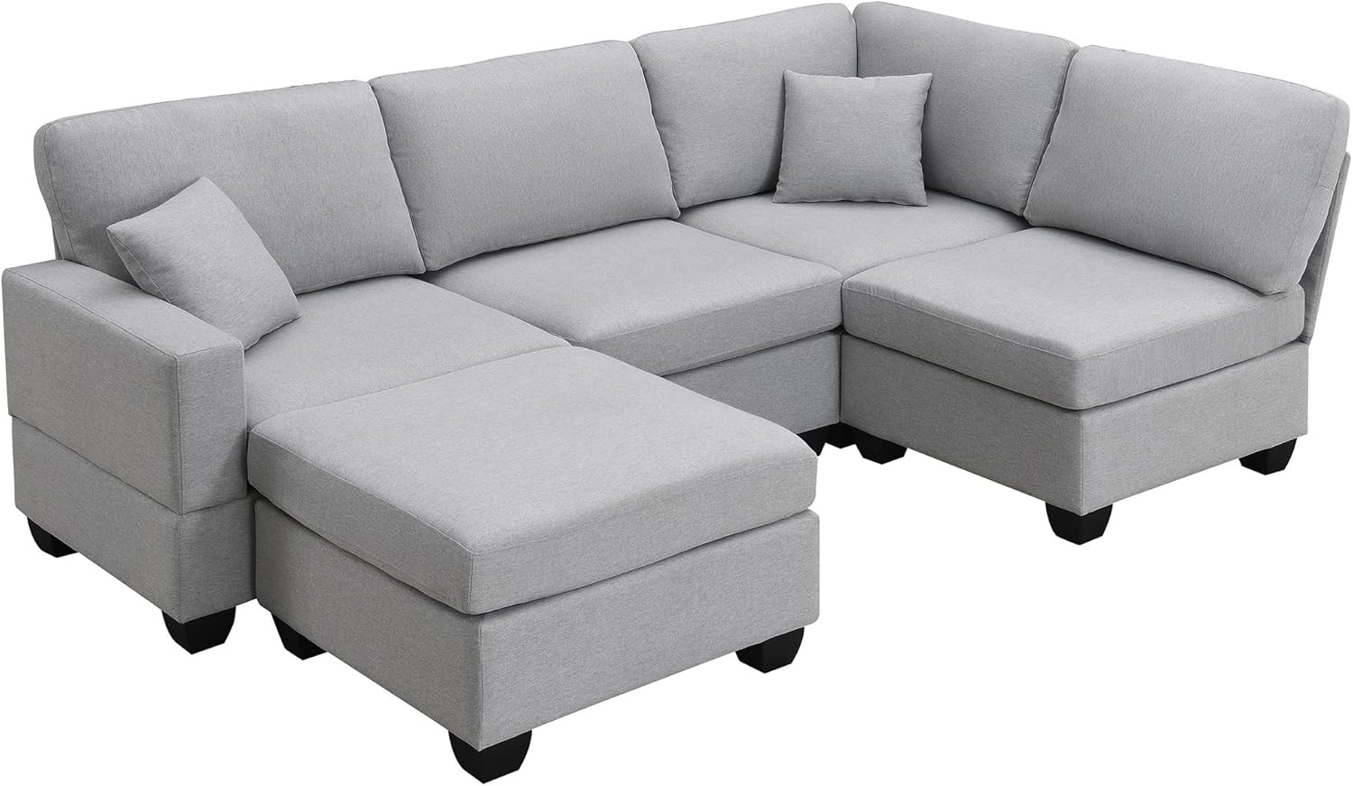 Juego de sofá esquinero de tela de lino en forma de L, moderno sofá modular con otomana convertible y 2 almohadas, juego de sofá modular de 5