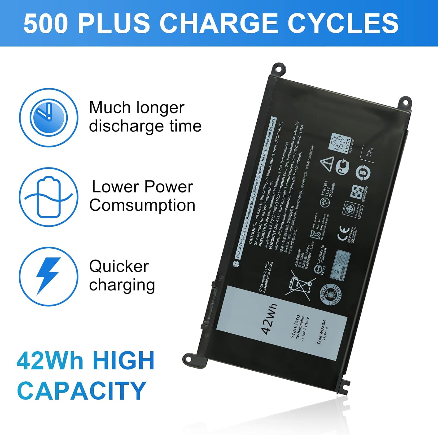 WDX0R 42Wh 11.4V – Batería para laptop Dell Inspiron 15 5000 7000 5378 7368 7378 5565 5567 5568 5578 7569 7579 5765 5767 3379 dell Inspiron 1 Serie