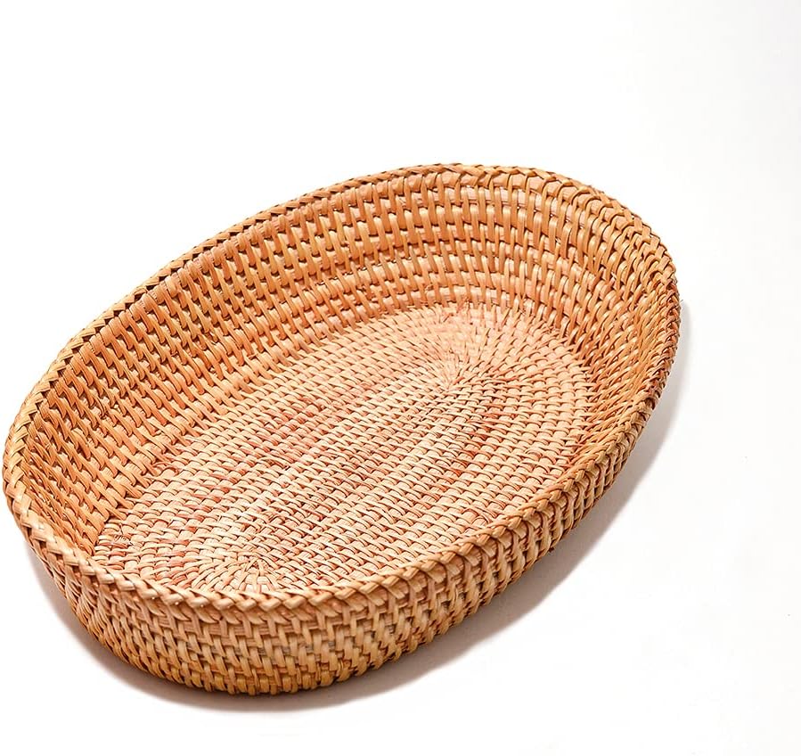 Cesta de pan tejida de 12.6 pulgadas para encimera de cocina, cesta de mimbre hecha a mano, larga para servir pan, organizador de alimentos, cesta