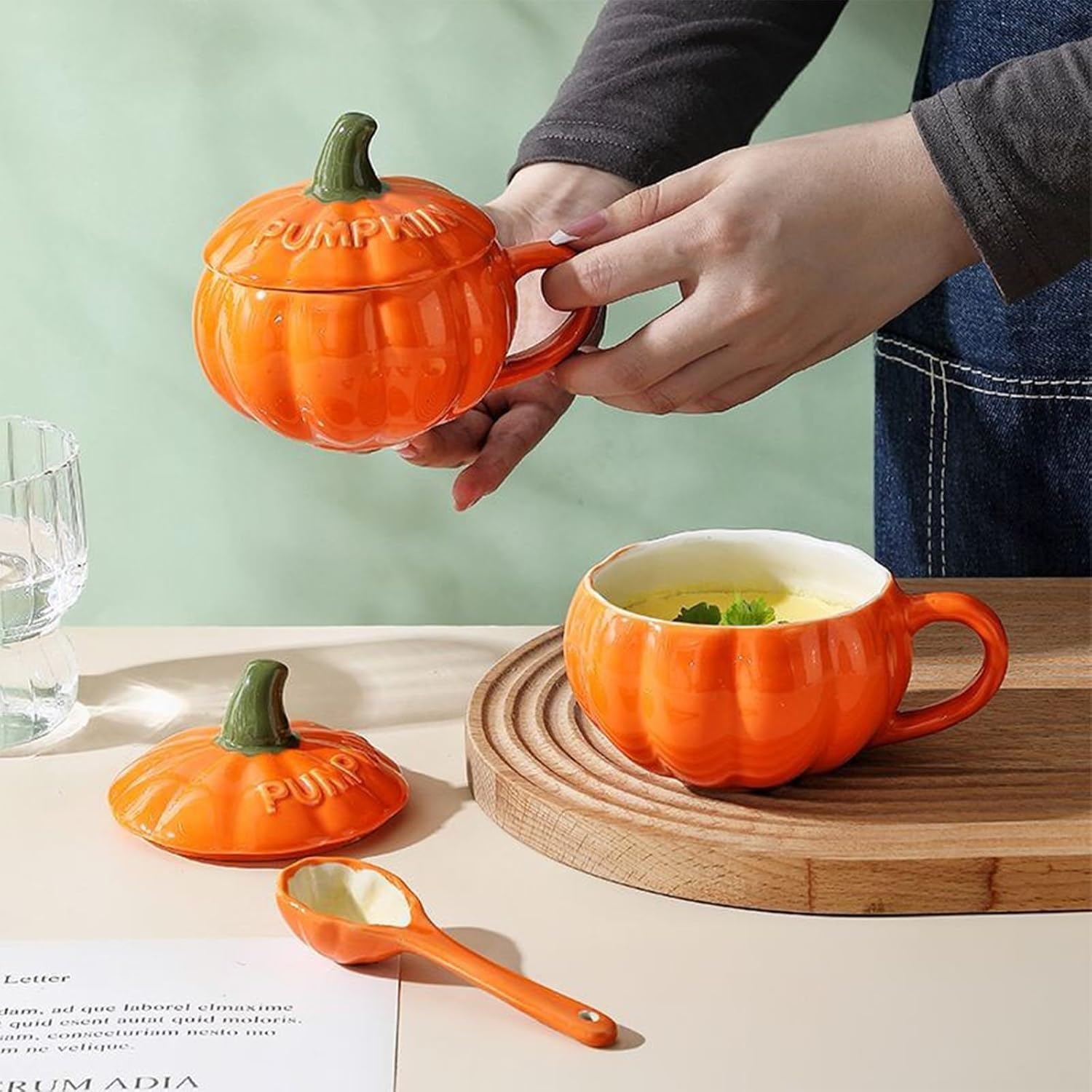 Taza de café y tazas de té de cerámica de calabaza, tazas divertidas con forma de calabaza de Halloween, tazas de otoño con temática de cosecha de