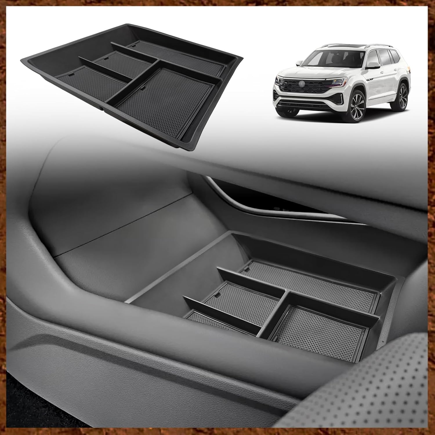 Organizador de consola central inferior compatible con Volkswagen Atlas y Cross Sport 2024, accesorios interiores, bandeja de almacenamiento
