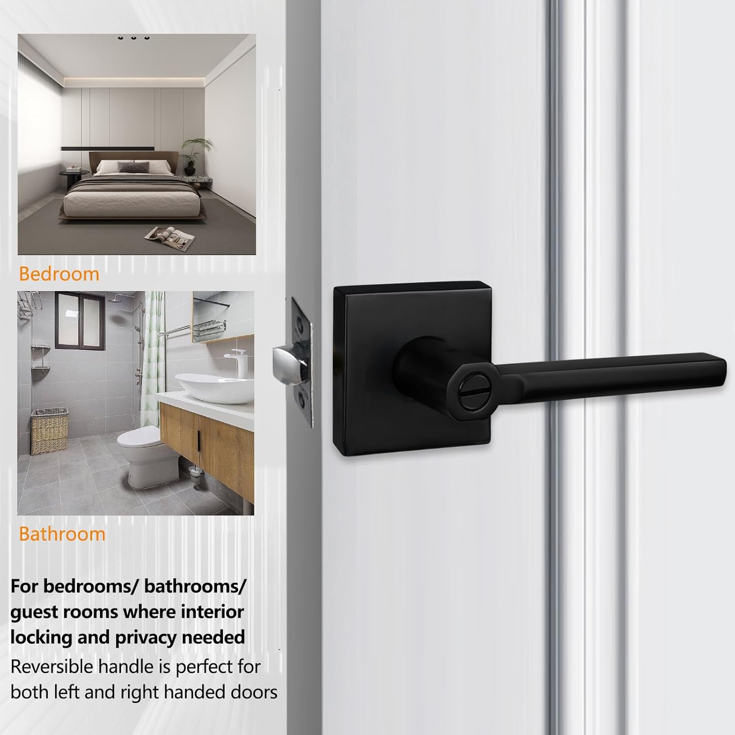 NEWBANG HD1601-DB-BK-6P – Paquete de 6 manijas para puerta de baño y baño para privacidad, manija de cerradura de puerta interior y baño en negro
