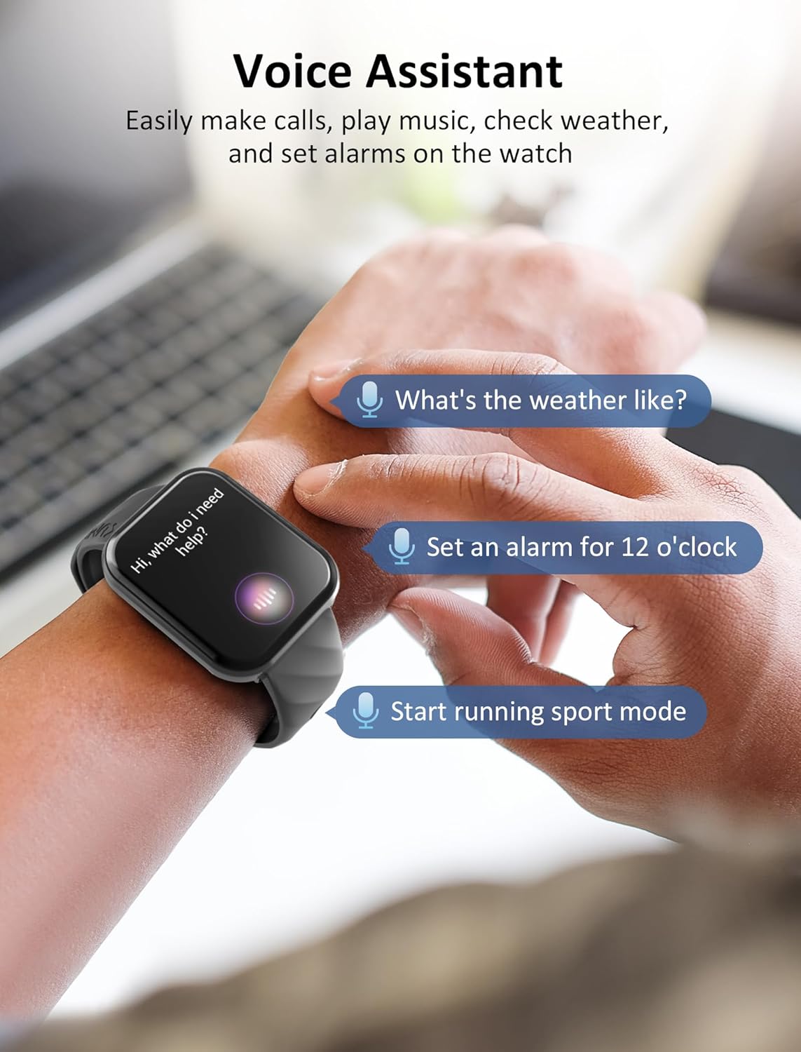 Kumi Reloj inteligente para hombre, reloj inteligente de 1.96 pulgadas para Android iOS (respuestahacer llamadas), frecuencia cardíaca, SpO2 y
