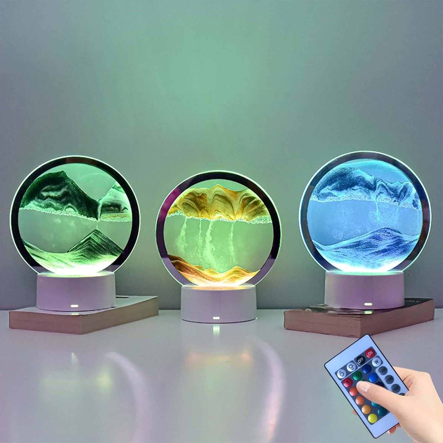 Lámpara de mesa USB de arena movediza de 0.5 fl oz, lámpara de mesa tridimensional de pintura de arena, luz ambiental decorativa de reloj de arena