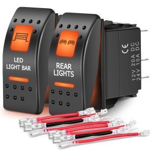 Nilight Paquete de 2 interruptores de luces traseras UTV, interruptor de barra de luz LED, interruptor SPST de 5 pines con retroiluminación naranja Nilight Paquete de 2 interruptores de luces traseras UTV, interruptor de barra de luz LED, interruptor SPST de 5 pines con retroiluminación naranja