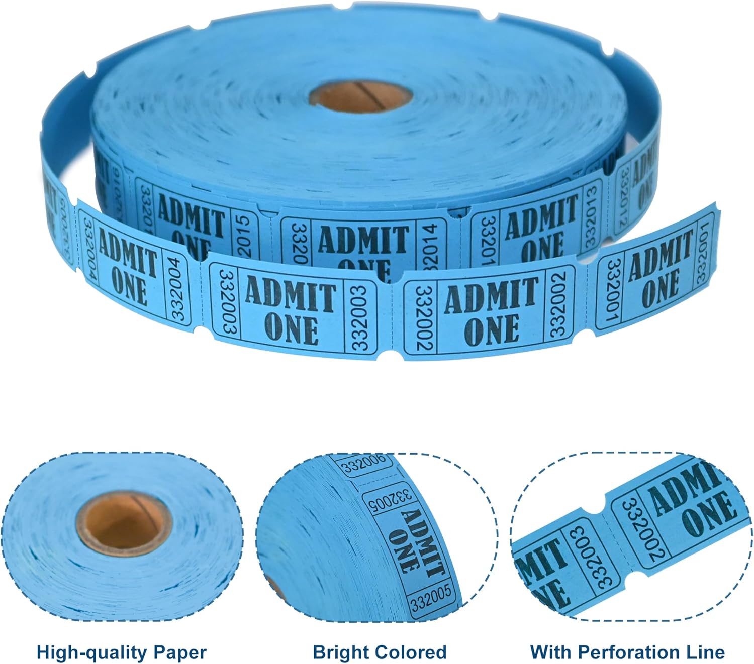 L LIKED 2000 boletos azules para rifas con perforaciones y números consecutivos, rollo de boleto único para eventos, carnavales, premios de puerta y
