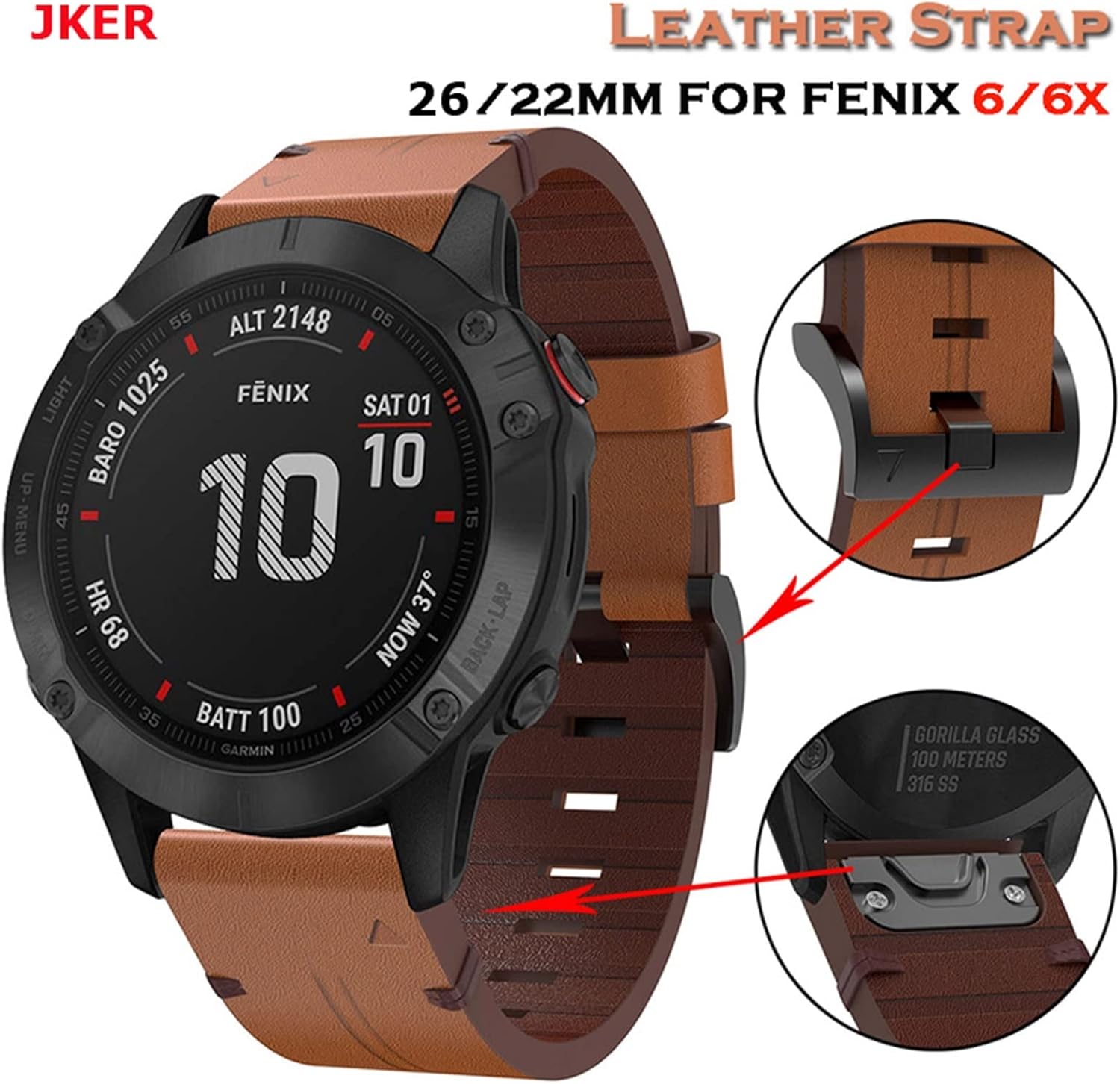 HAZELS Correa de reloj QuickFit de cuero para Garmin Fenix 7X 6X 5X 3 3HR para Garmin Fenix 7 6 5 935 945 0.866 in correa (color  27, tamaño 1.024