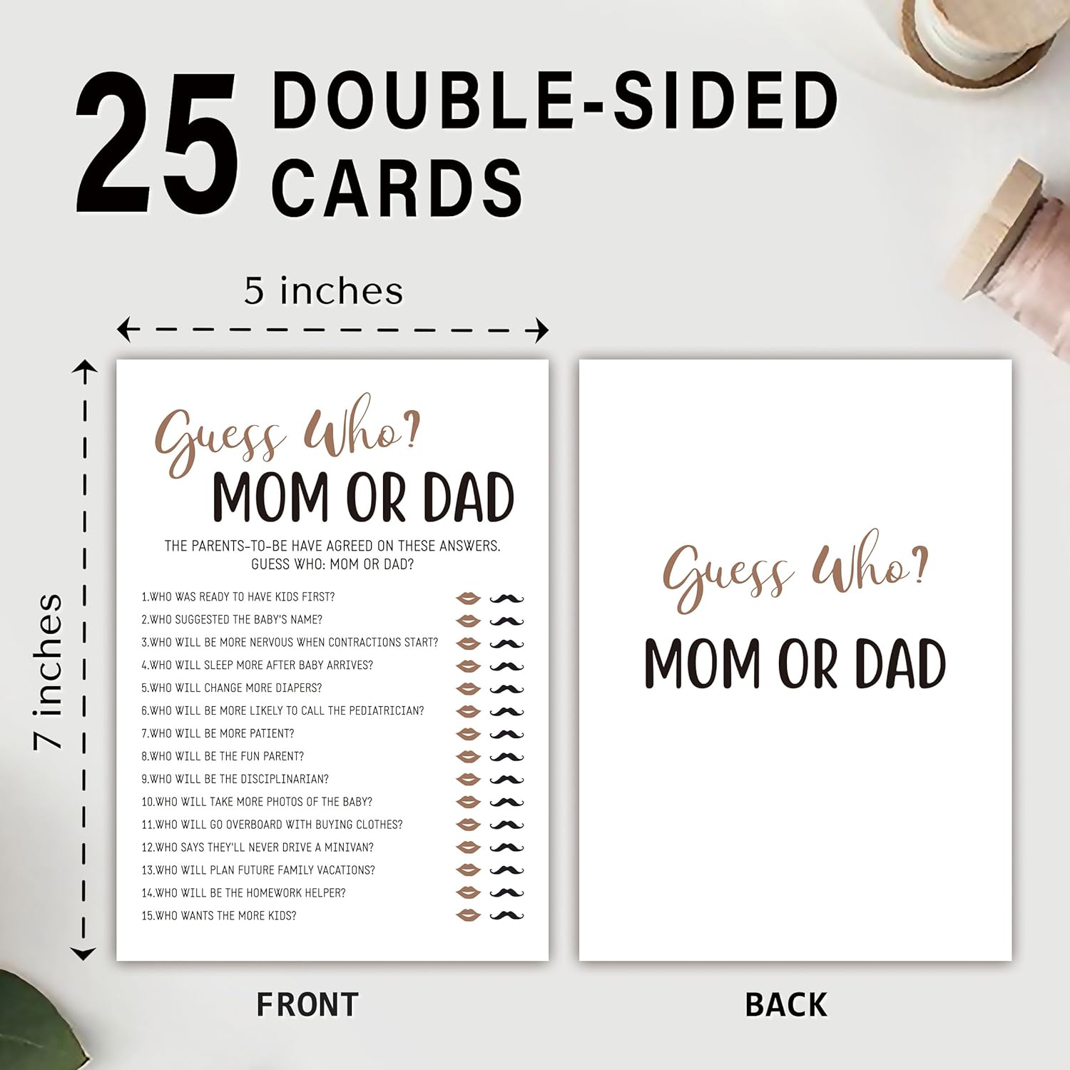 BEUFSE Adivina quién mamá o papá juego de adivinanzas, juego de 25 tarjetas, juego de baby shower para niña o niño, fiesta de revelación de género,
