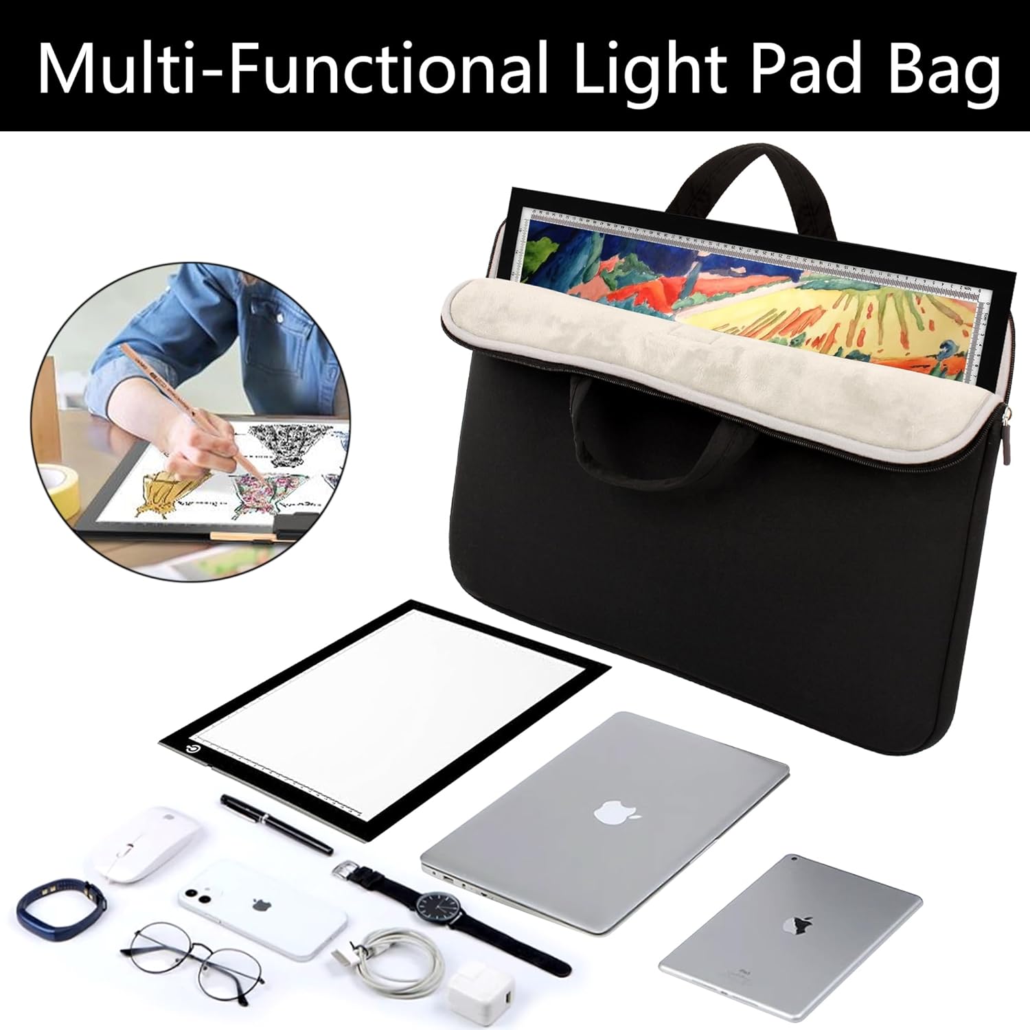 Aonstyna Bolsa de transporte con almohadilla de luz A3 para pintura de diamantes, bolsa de almohadilla de luz de pintura de diamantes, bolsa de mano