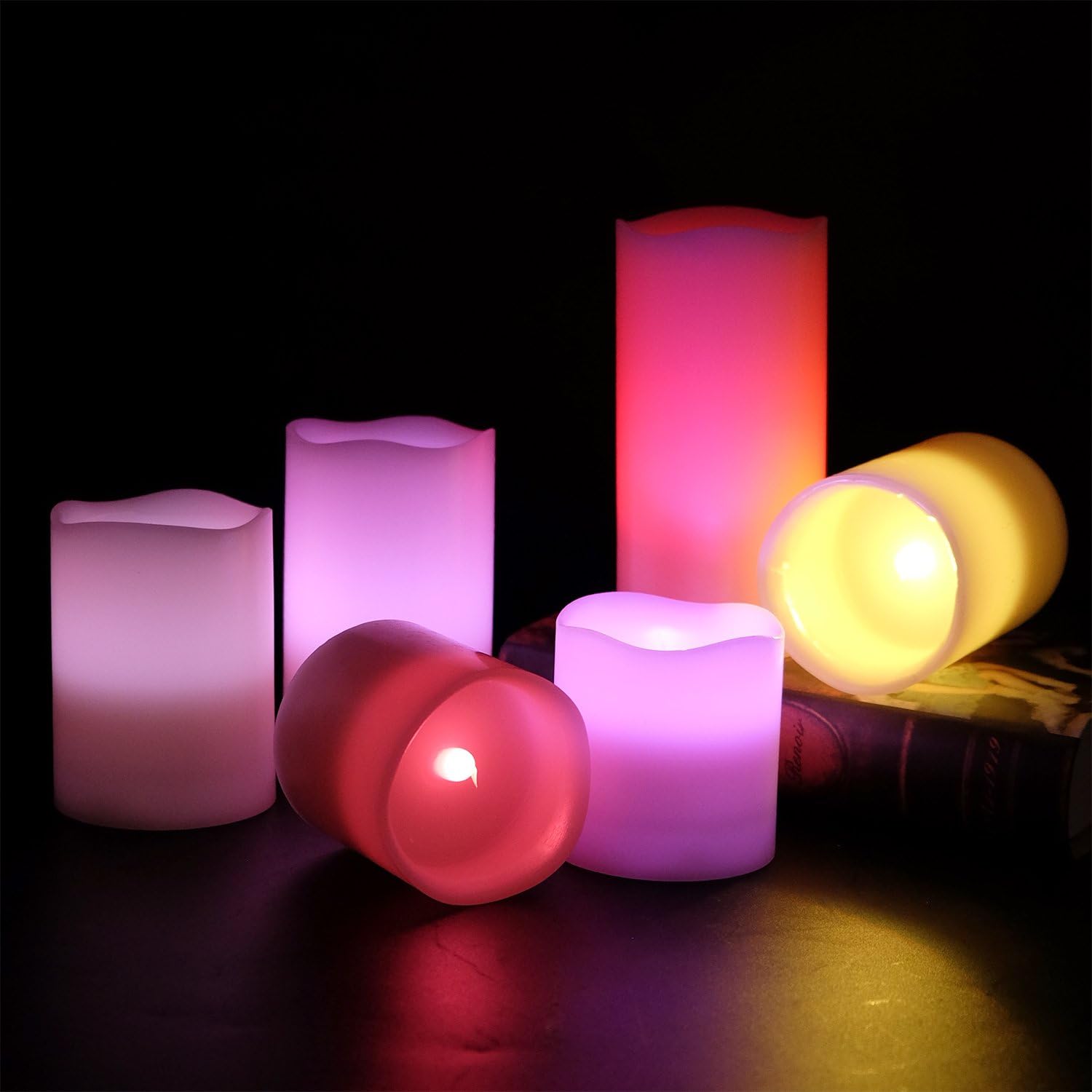 DRomance Velas parpadeantes sin llama que cambian de color con temporizador remoto de 18 teclas, juego de 6 velas LED de cera real que funcionan con