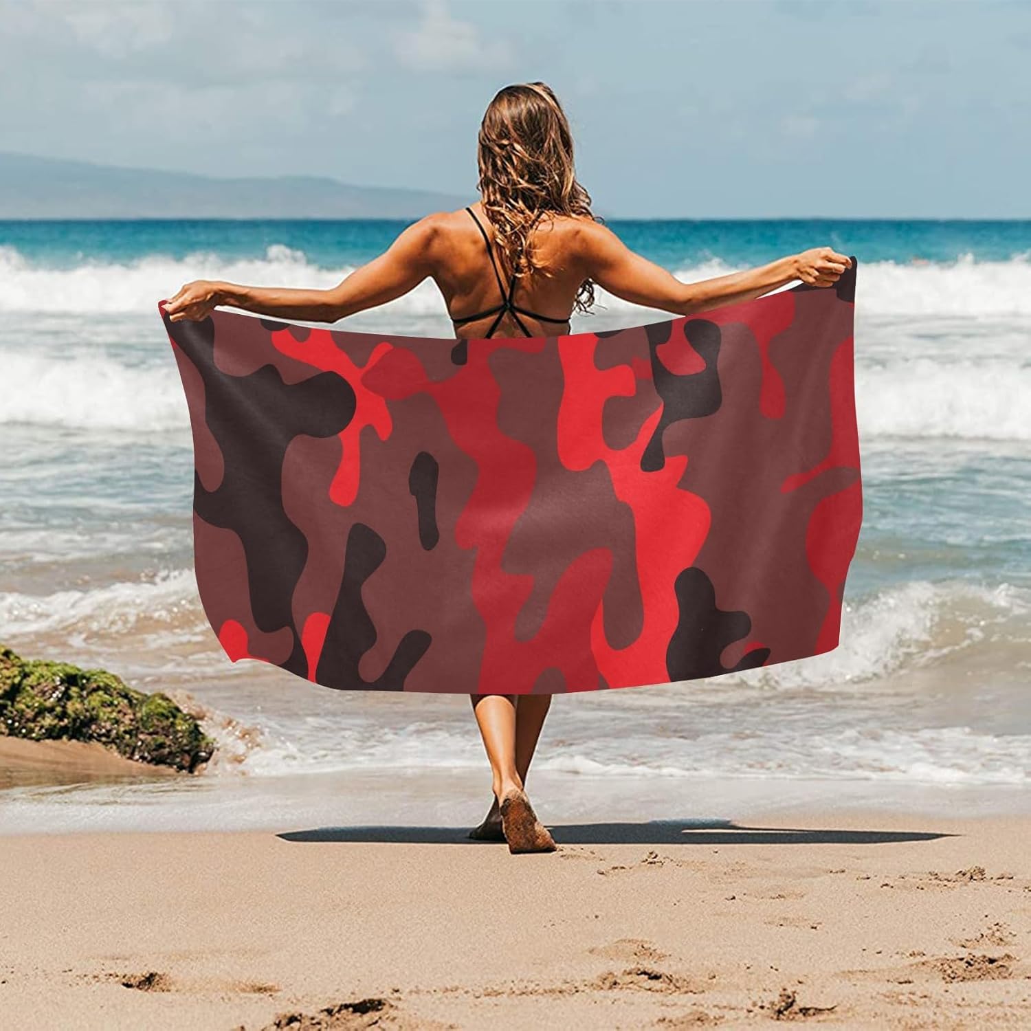 susiyo Toalla de playa de 30 x 60 pulgadas, color rojo, gris, camuflaje, toalla grande para mujer de viaje
