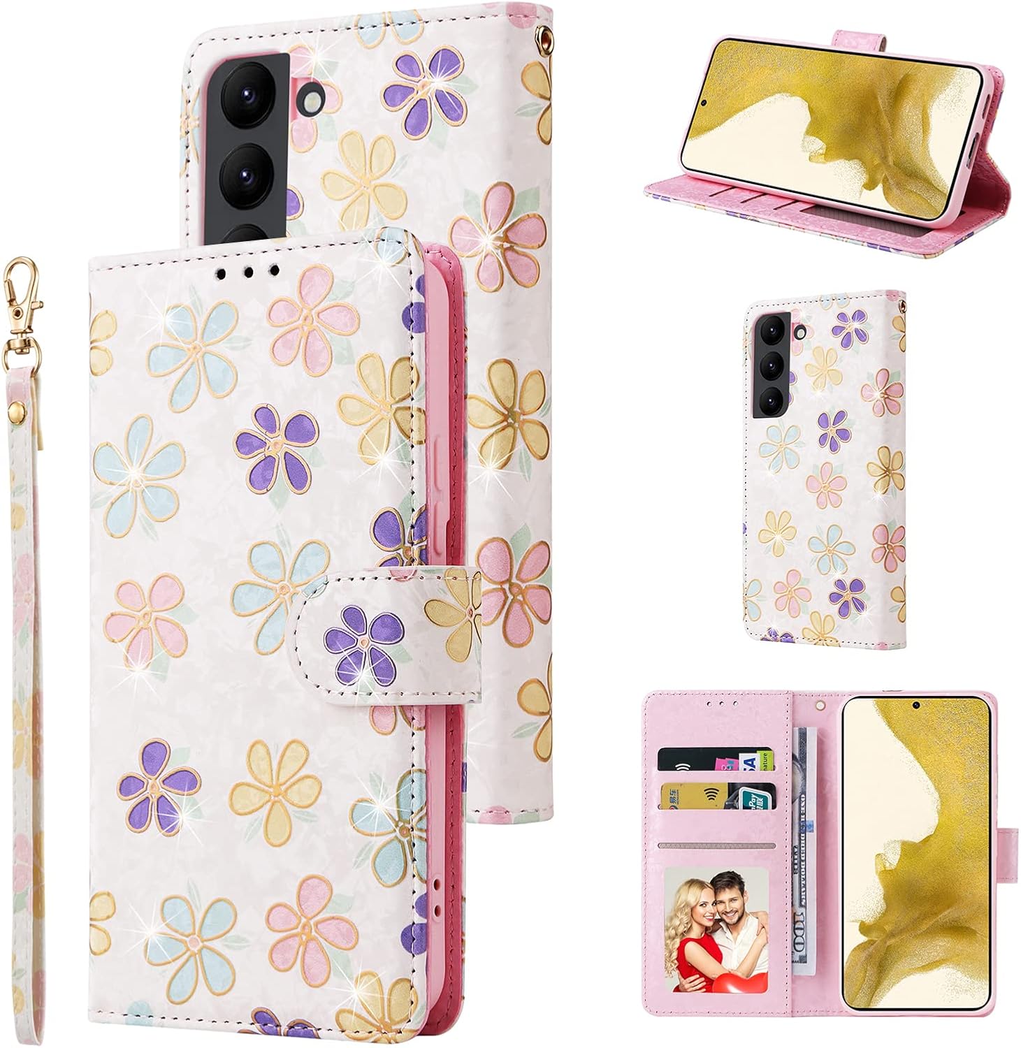 UEEBAI Funda tipo cartera para Samsung Galaxy S23 5G, piel sintética, función atril, bloqueo RFID, con ranuras para tarjetas, correa de muñeca,