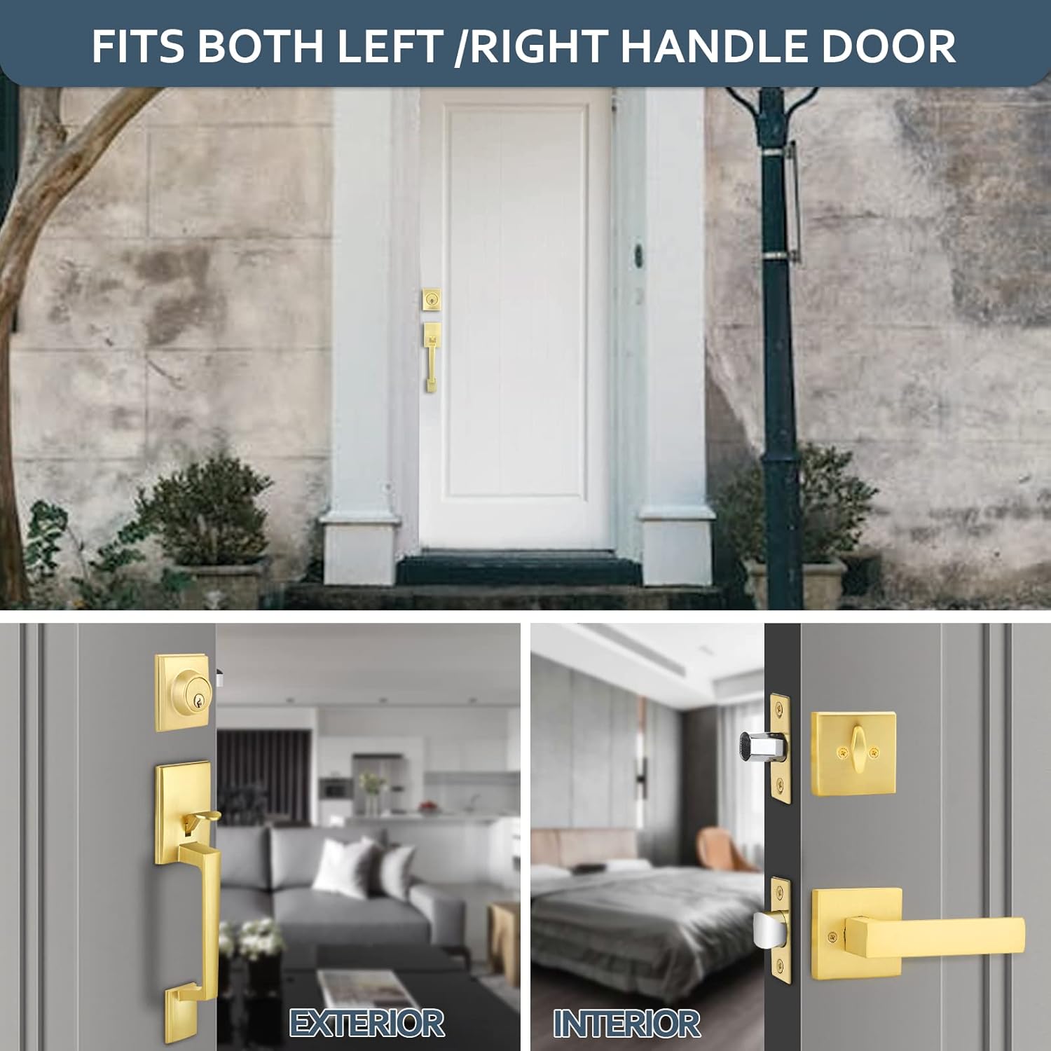 EHOMEWARE Juego de manijas de puerta de entrada doradas  Manija de un solo cilindro con palanca para puertas de entrada y puertas delanteras