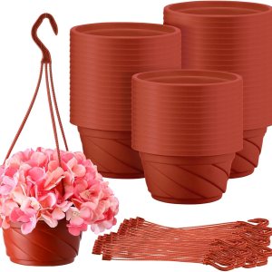 50 macetas colgantes de plástico redondas para plantas, contenedores colgantes de plástico con gancho para colgar, macetas para plantas de 50 macetas colgantes de plástico redondas para plantas, contenedores colgantes de plástico con gancho para colgar, macetas para plantas de