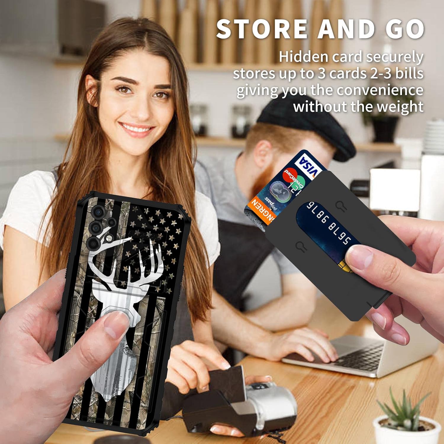 Funda para Samsung Galaxy A32 5G con ranura desmontable para tarjetero, función atril, doble capa, resistente, a prueba de golpes, funda oculta para