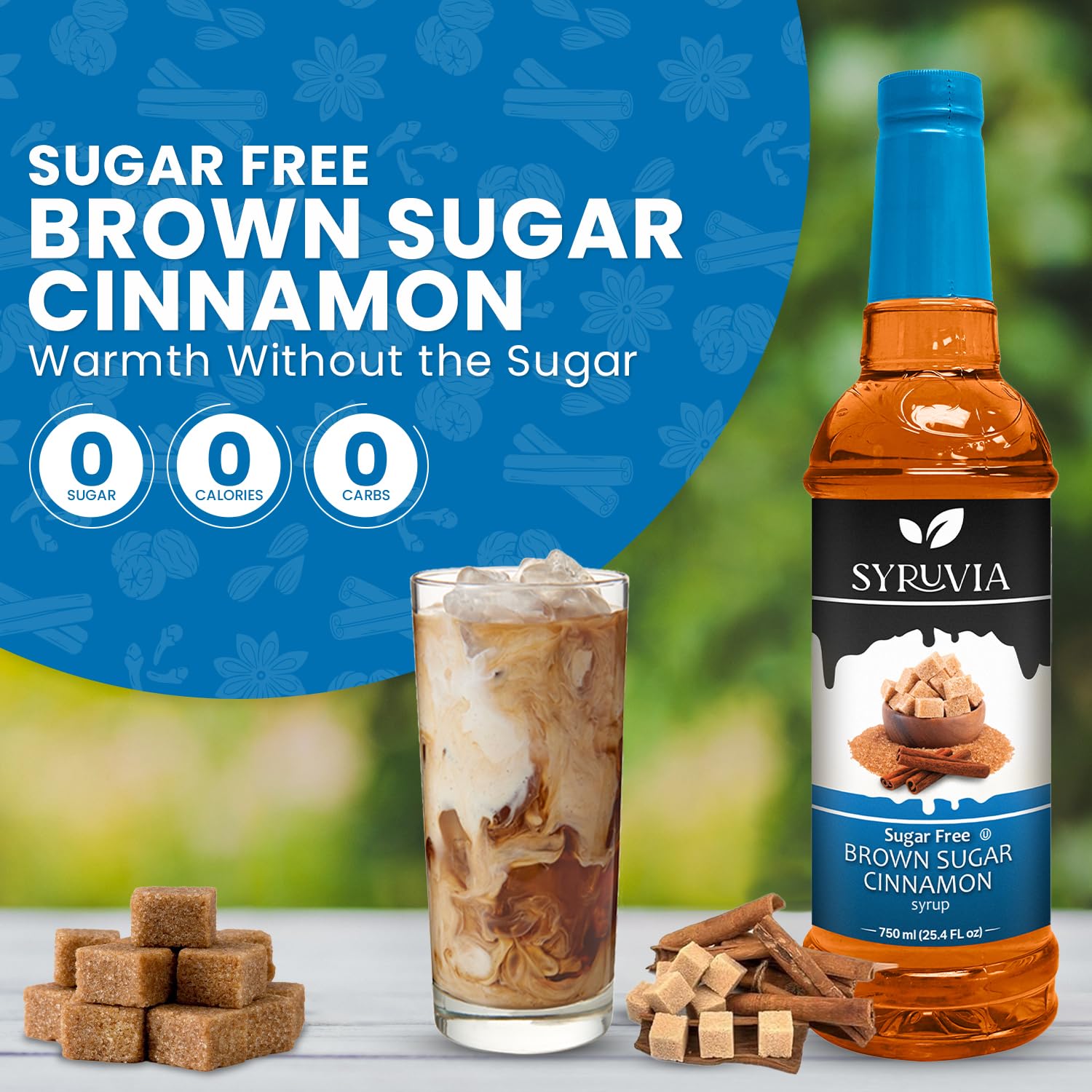 Syruvia Jarabe de café con canela y azúcar morena sin azúcar, 25.4 onzas líquidas, jarabe para café, lattes, batidos, postres, 100% vegano, sin