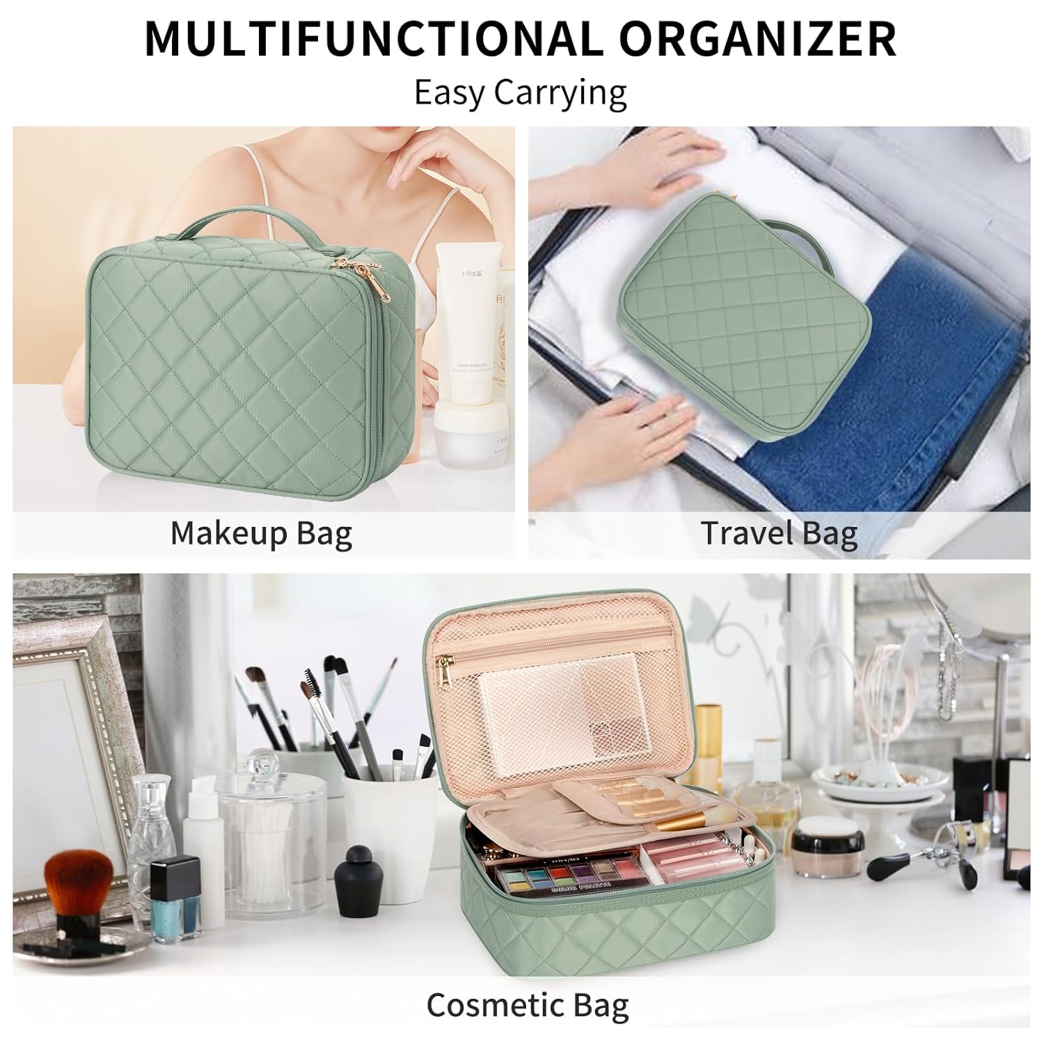 Bolsa de maquillaje, bolsa de maquillaje potable, bonita bolsa organizadora de maquillaje para artículos de tocador y cosméticos, accesorios con
