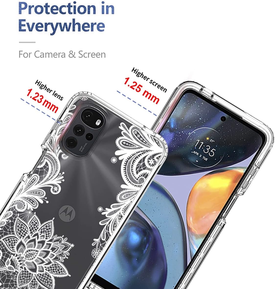 Funda para Moto E32Moto E32SMoto G22 XT2231-2 con protector de pantalla de vidrio templado, bonito diseño de mandala transparente, funda protectora