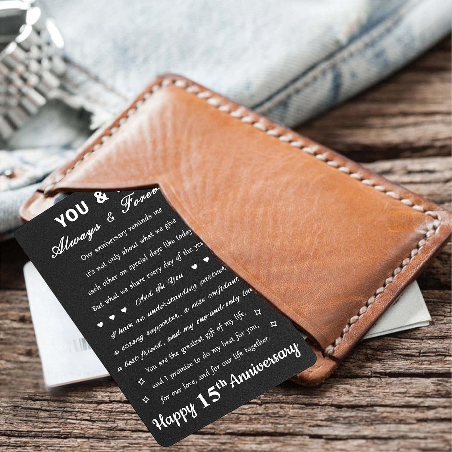 Tarjeta personalizada de aniversario de 15 años para hombres y esposas, tarjeta de 15 aniversario, tarjeta de 15 aniversario de boda grabada