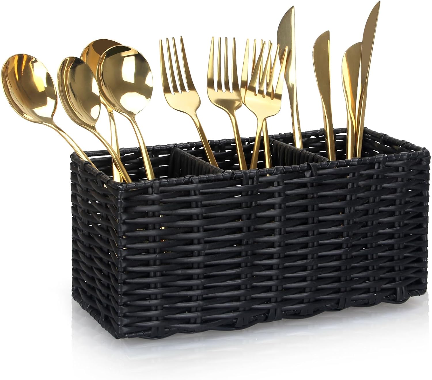 Ayiaren Soporte de cubiertos de mimbre, organizador de cubiertos negro, organizador de cubiertos para encimera, fiesta, utensilios de cocina,