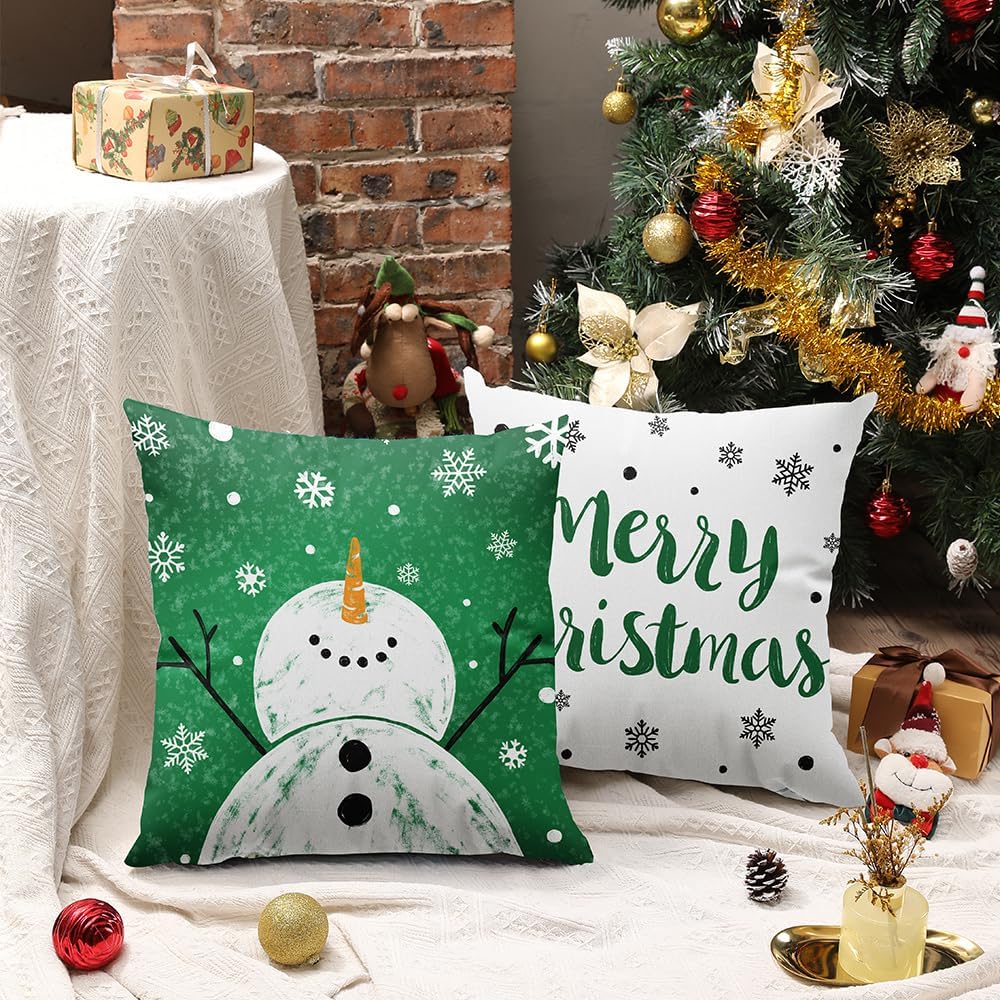 DFXSZ Juego de 4 fundas de almohada de Navidad verdes de 18 x 18 pulgadas para decoraciones de Navidad, diseño de árbol de Navidad, copo de nieve,