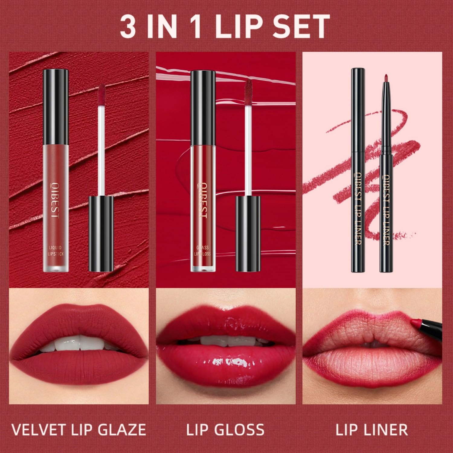 MAEPEOR Kit de labios todo en uno, 3 en 1, delineador de labios suave y lápiz labial con lápiz labial líquido de terciopelo mate, brillo labial
