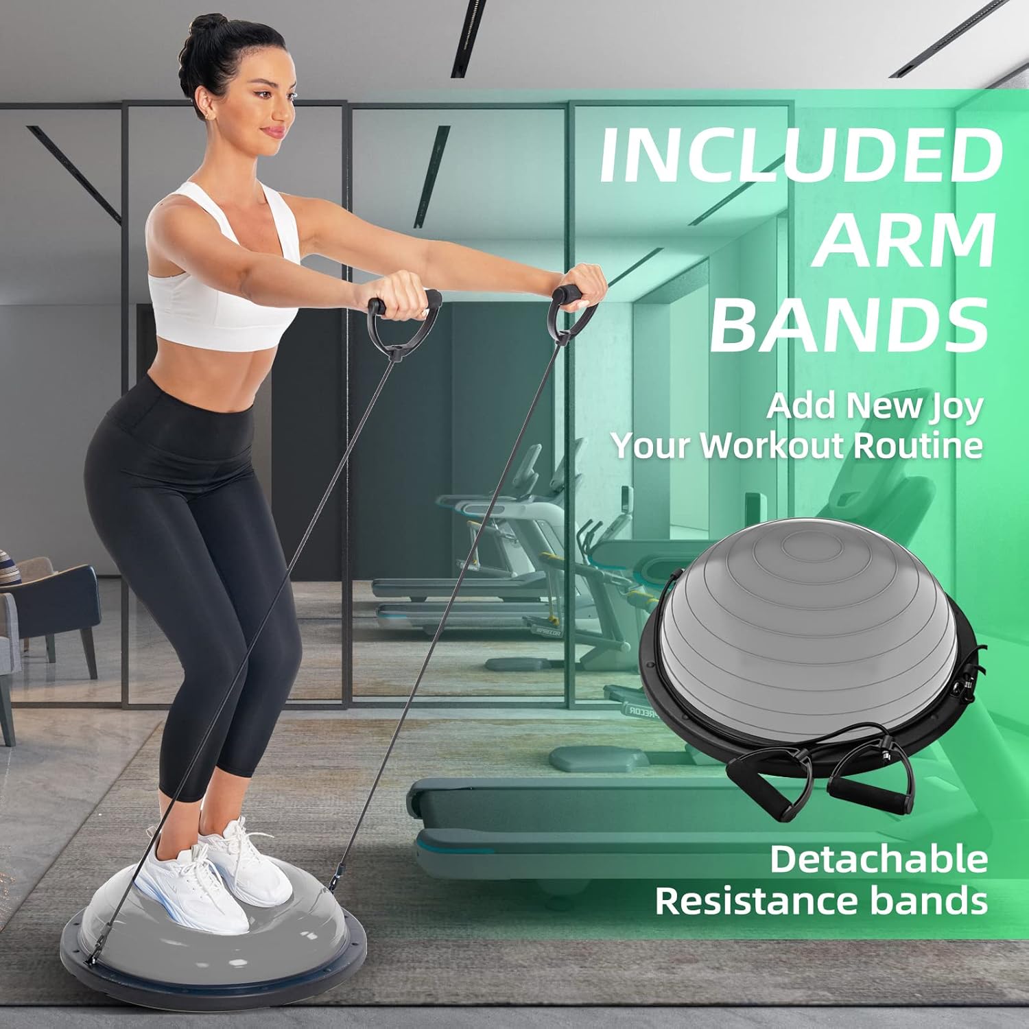 Entrenador de pelota de equilibrio, media pelota para yoga con banda de resistencia y bomba de pie, mejora el entrenamiento de media pelota de