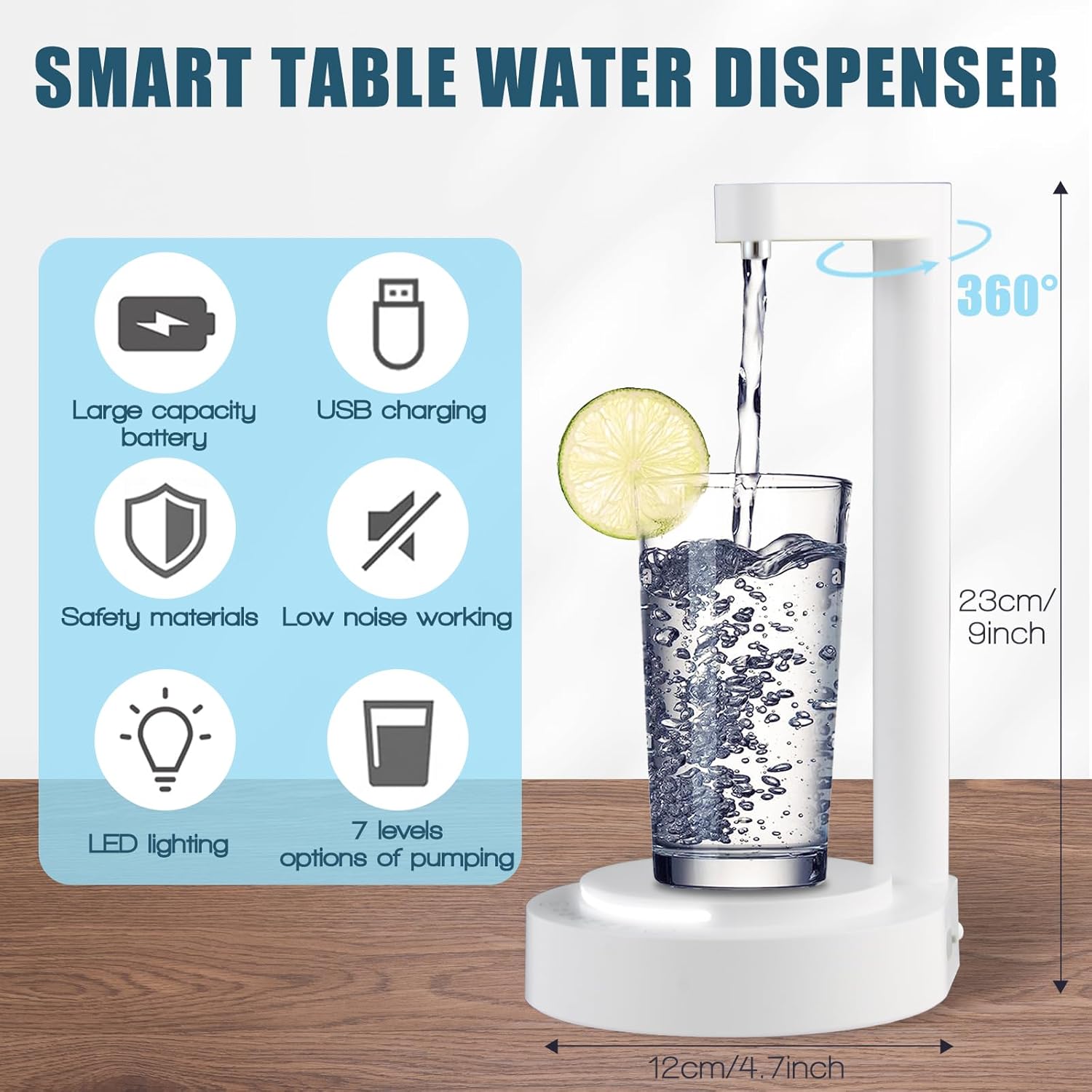 Dispensador de agua LED para mesita de noche, dispensador de botellas de agua de escritorio, luz LED y botones táctiles, dispensador de agua