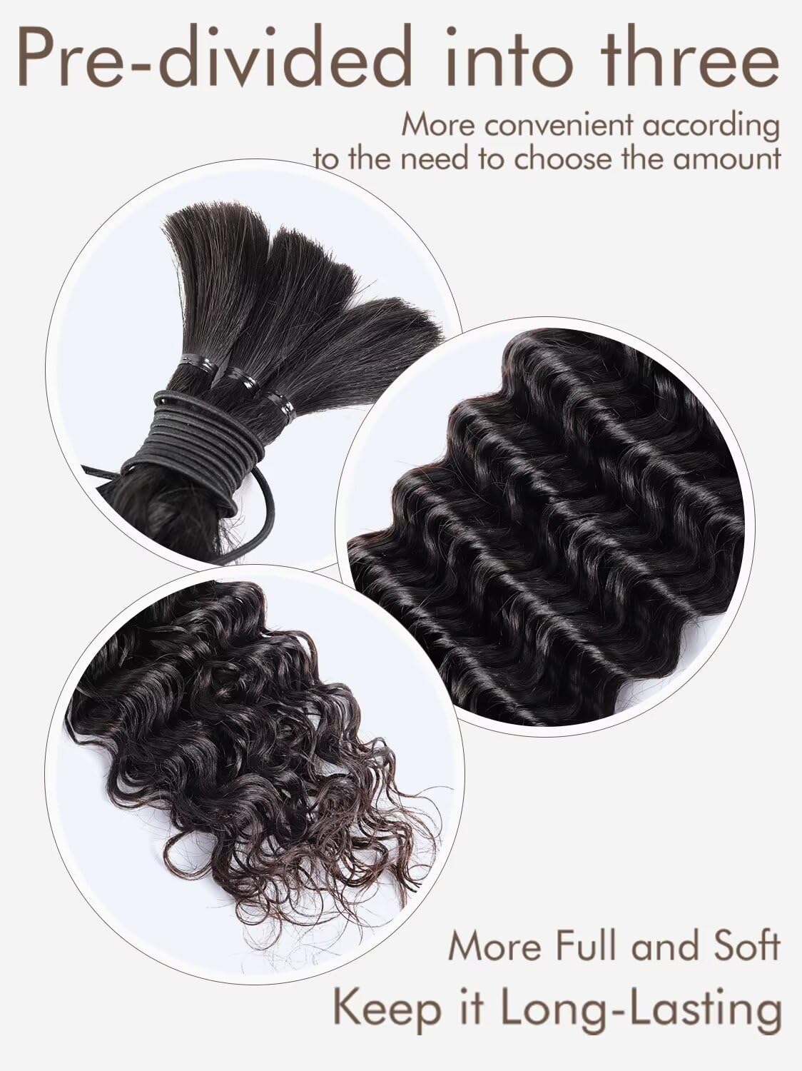 1 paquete de 1 paquete de 1.76 oz (50 g), 16 pulgadas, cabello humano ondulado de agua profunda a granel para trenzar sin trama 10A, extensiones de