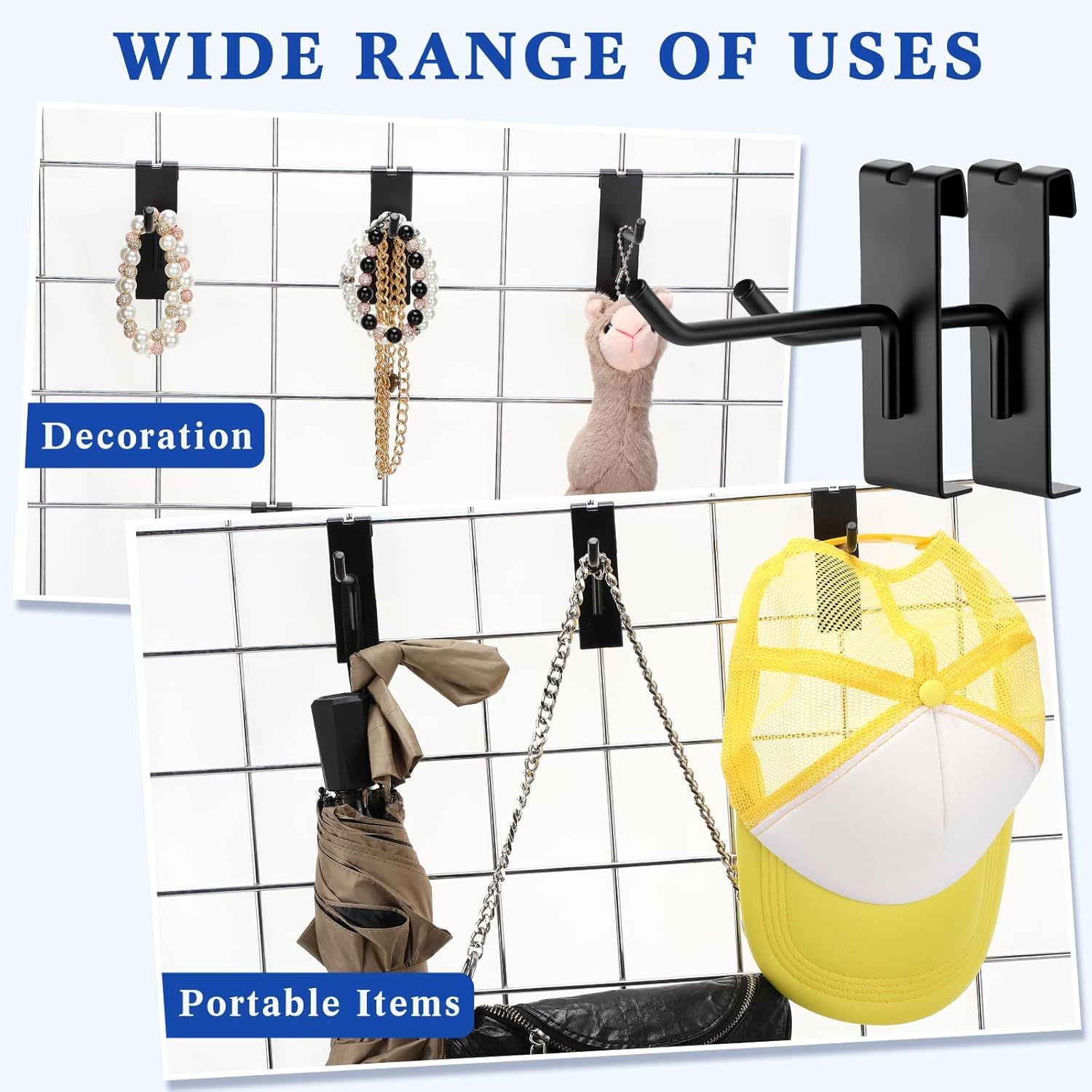 Zonon 100 ganchos de rejilla para pared, ganchos de rejilla de metal, accesorios de pared para venta al por menor, garaje, tienda, comercial, panel
