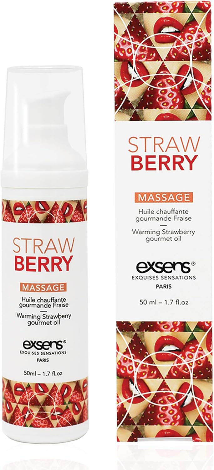 Exsens Aceite de masaje que calienta fresas, totalmente natural, fórmula sin parabenos para hombres, mujeres y parejas, comestible y seguro para el