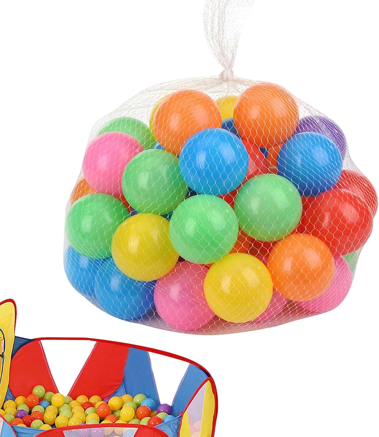50 bolas con bolsa de almacenamiento, bolas sin BPA para pozo de bolas para niños pequeños, bolas coloridas antiaplastamiento de 2.2 in, bolas de
