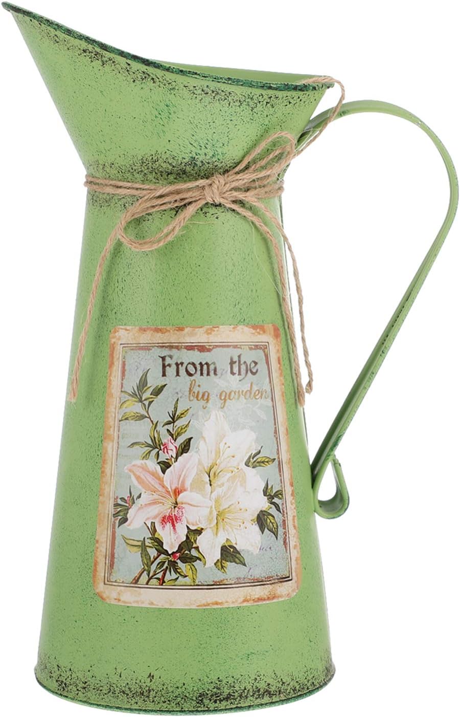 GANAZONO Cubo de flores rústico jarrón de flores Shabby Chic para regadera, color verde claro, jarra de metal para el hogar, granja, jarrón