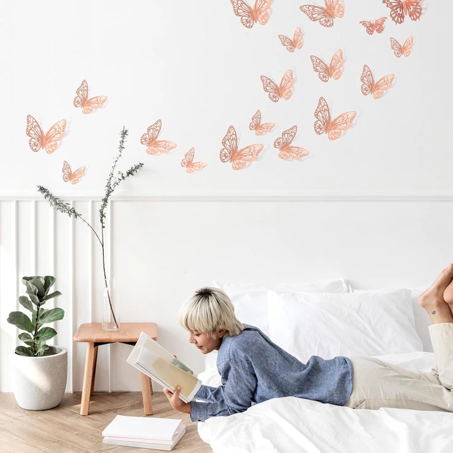 72 decoraciones de mariposa de oro rosa, decoración de mariposa 3D con 3 estilos 3 tamaños, calcomanías extraíbles de mariposa de oro rosa para