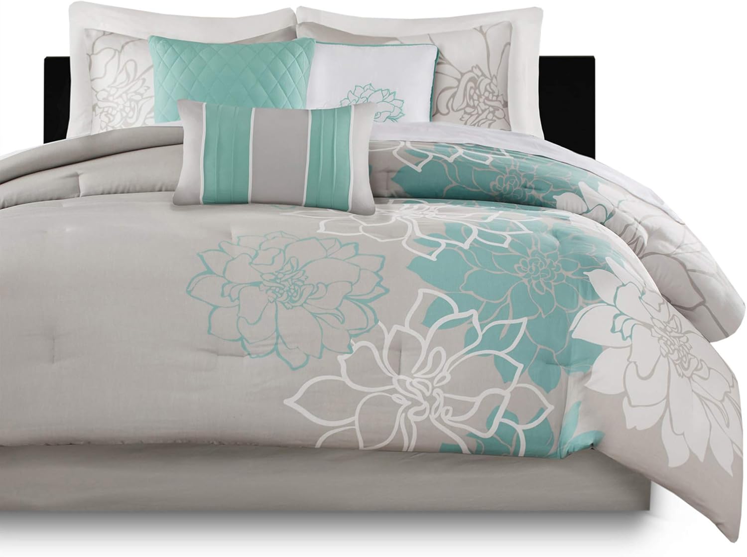 Madison Park. Juego de edredón Lola, de satén de algodón, diseño casual de medallón floral para todas las temporadas, fundas de cama, falda,