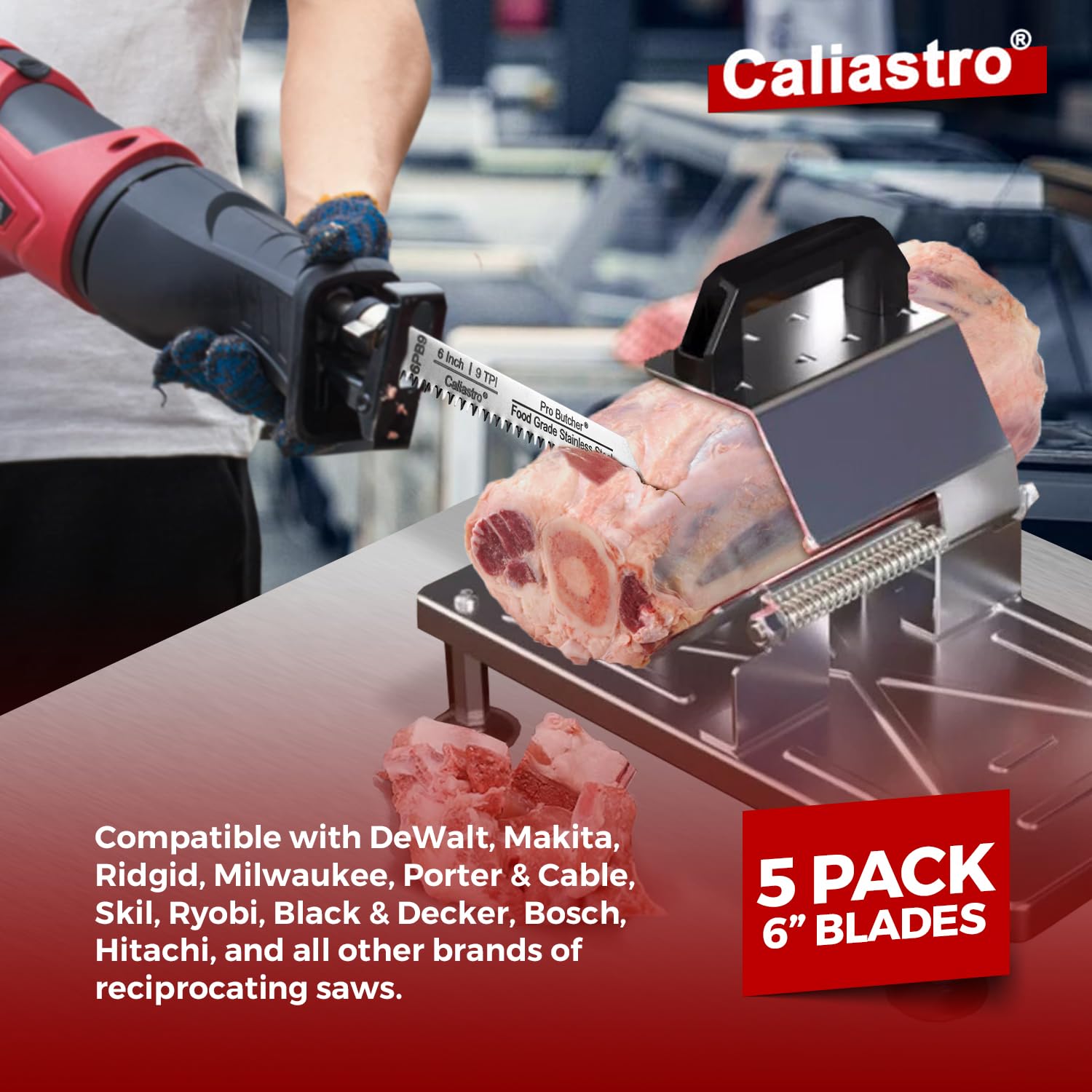 Hojas de sierra de corte de hueso de carne congelada de acero inoxidable de 6 pulgadas para sierras recíprocas y Sawzall, paquete de 5