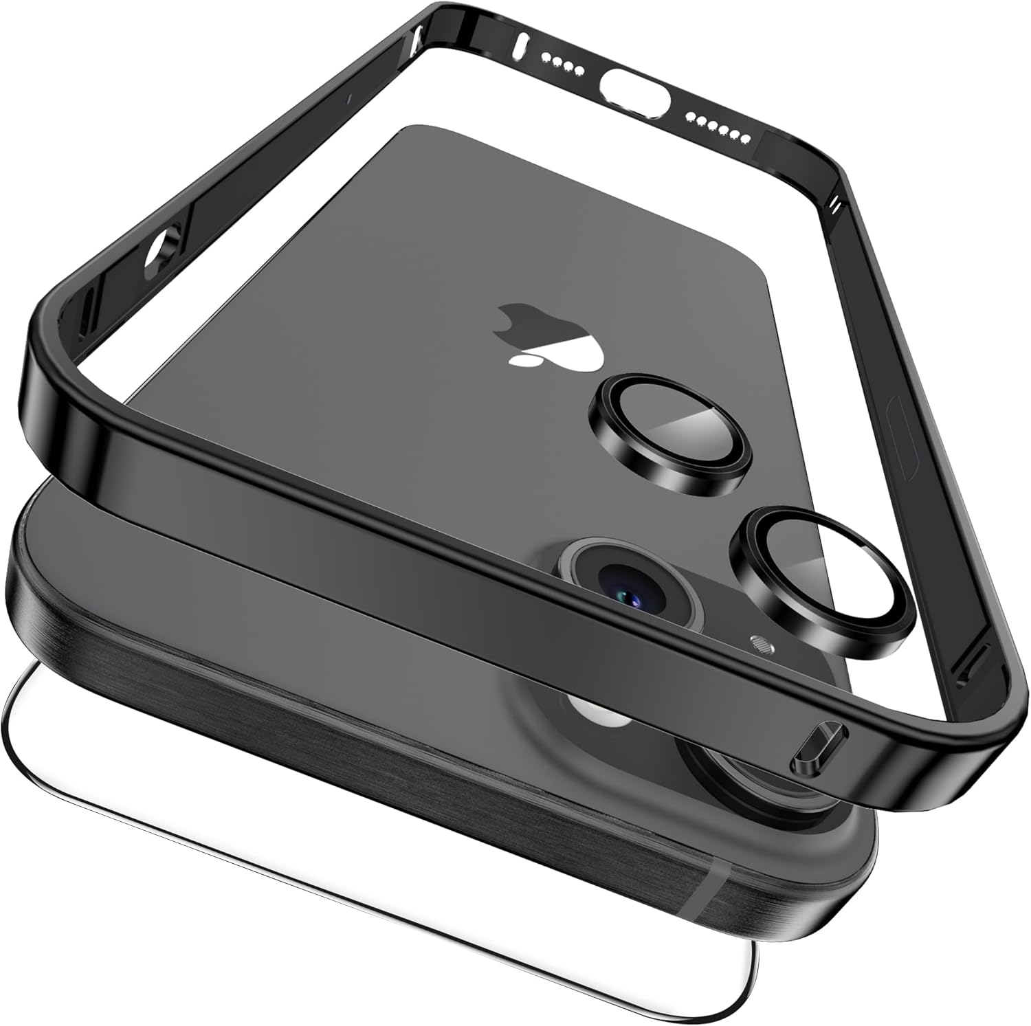 YMHML Funda 3 en 1 para iPhone 15 Plus con marco de titanio con protector de pantalla y protector de lente de cámara de vidrio templado, parachoques