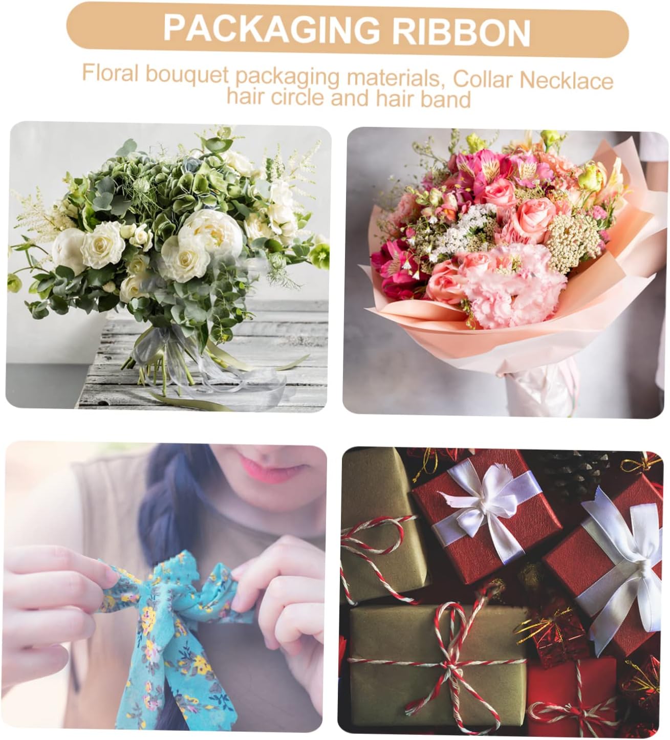 NOLITOY 4 rollos de cinta de Navidad para manualidades, cinta para lazos, cinta de regalo, cinta de Navidad con cable, cintas de fiesta de Navidad,