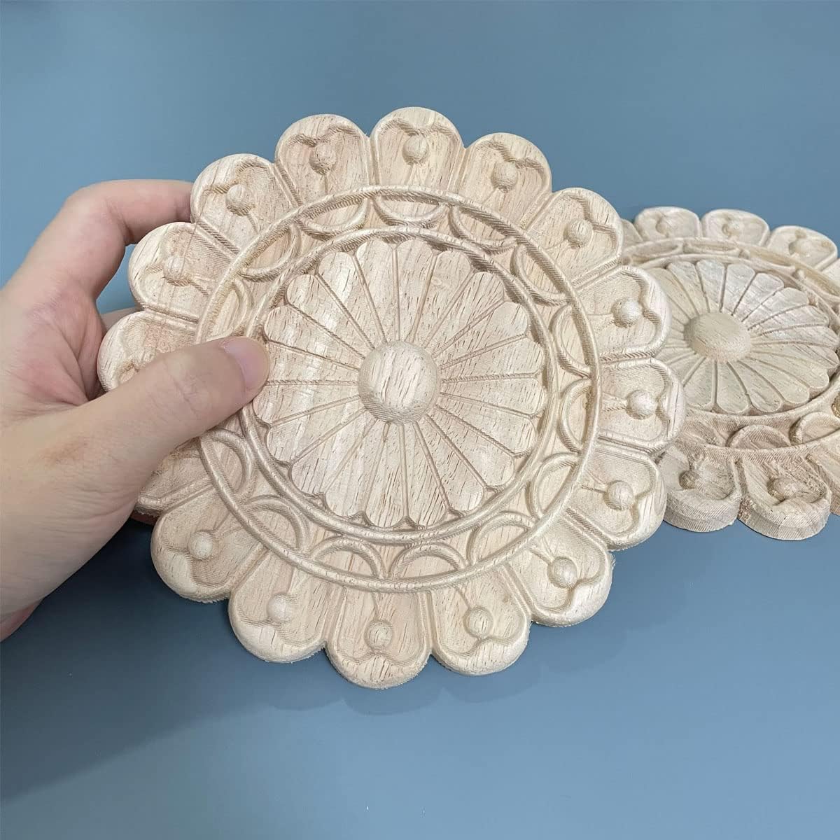 2 apliques de madera de 5.9 pulgadas redondos decorativos tallados en madera y onlays para muebles (redondo 1 5.9 pulgadas)