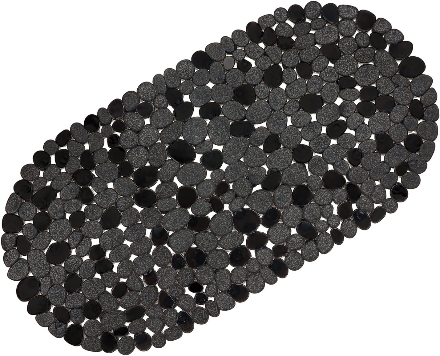 WELTRXE Pebbles – Tapete de baño antideslizante para bañera, color negro, con ventosas, agujeros de drenaje para duchas de baño, bañera, lavable a