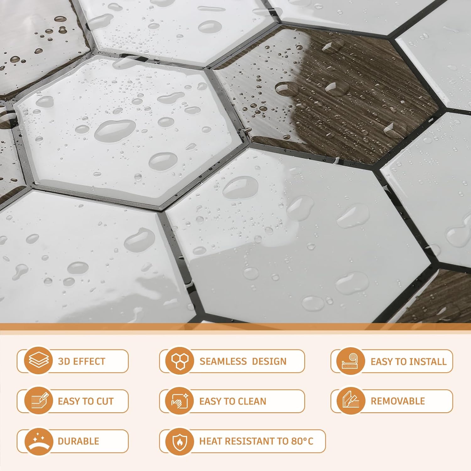 CRE8TIVE 4 hojas de azulejos hexagonales para despegar y pegar contra salpicaduras de 12 x 12 pulgadas para pegar en el muro para cocina,