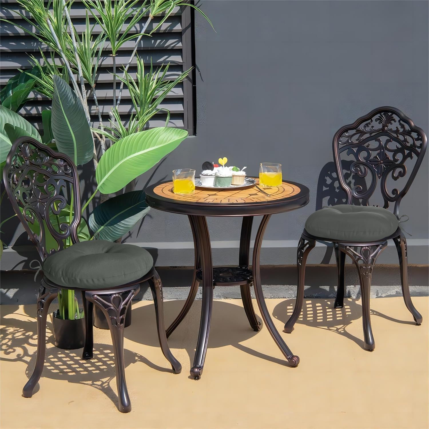 downluxe Cojines redondos para sillas de exterior, impermeables, de espuma viscoelástica, para muebles de patio, 15 x 15 pulgadas, color gris