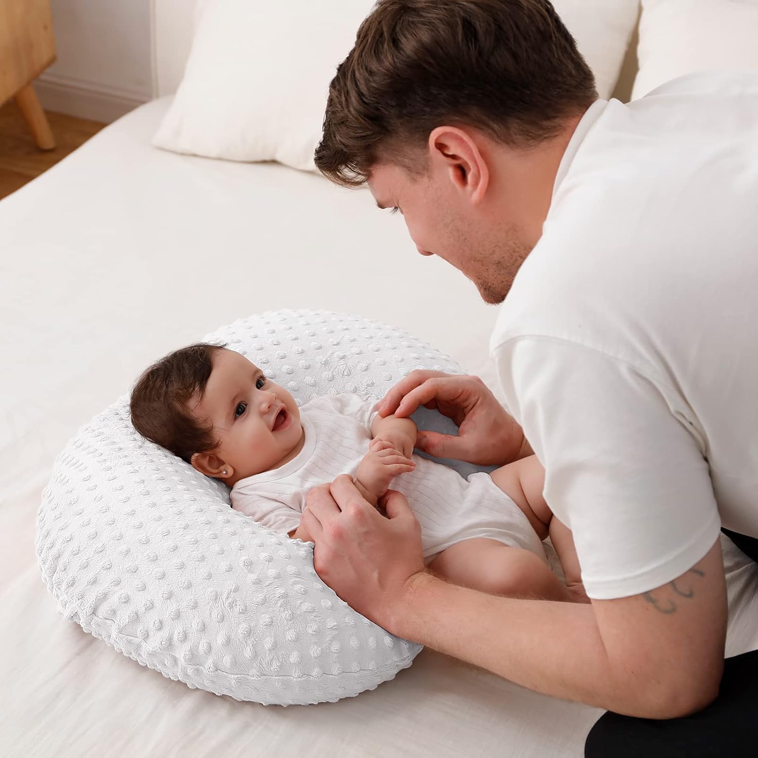 Almohada de lactancia y posicionador corporal con funda de Minky de primera calidad para lactancia materna para bebés niños y niñas, almohada de