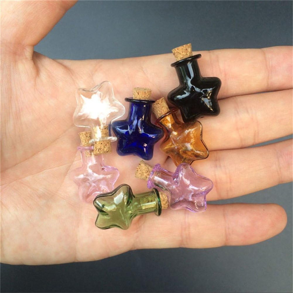 TAI DIAN Mini botellas de corcho de vidrio de color diminuto, frasco de estrella de cinco puntas, colgantes para bricolaje, manualidades, proyectos,