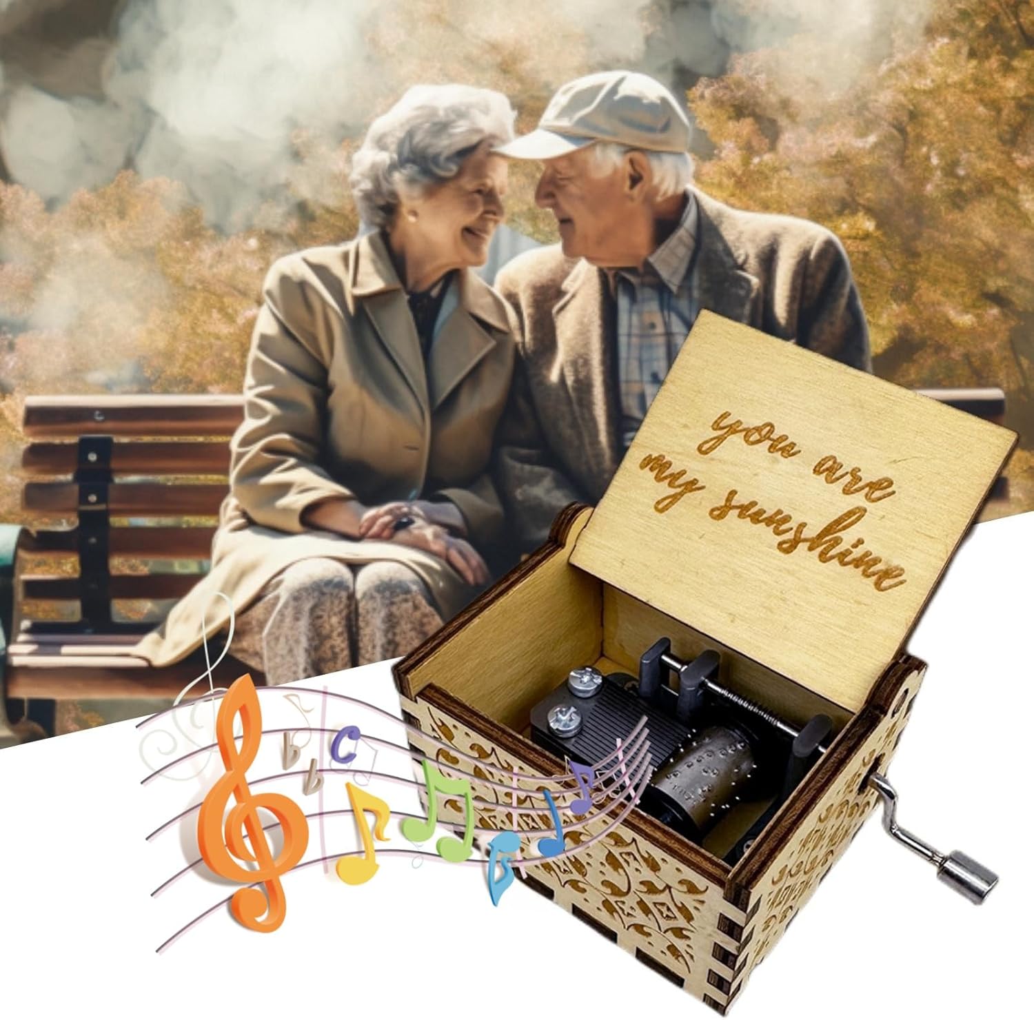 Caja de música You are My Sunshine, manivela clásica grabada cajas musicales regalos para cumpleaños, aniversario, Navidad