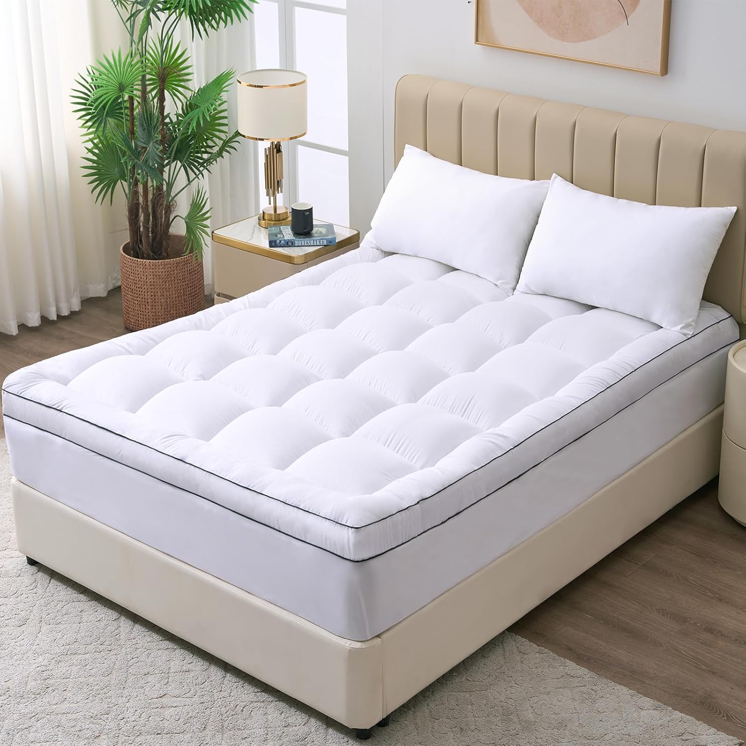 CozyLux Cubrecolchón tamaño matrimonial, 900GSM, extra grueso, para aliviar el dolor de espalda, funda de colchón de felpa con relleno alternativo