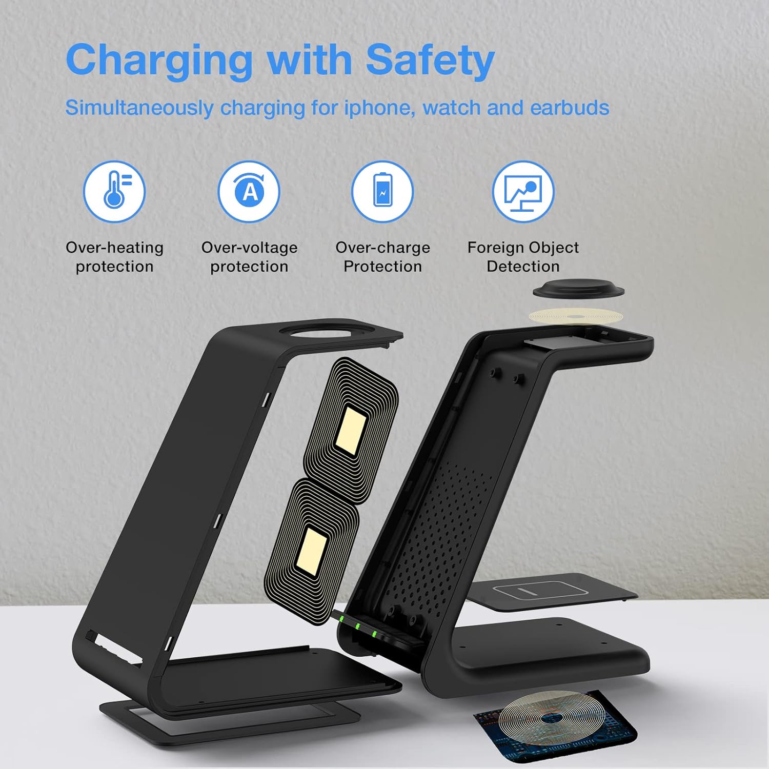 Earteana – Estación de carga para múltiples dispositivos iPhone, base de carga inalámbrica rápida 3 en 1 para Apple Watch 9, 8, 7, 6, SE 5, 4, 3, 2,