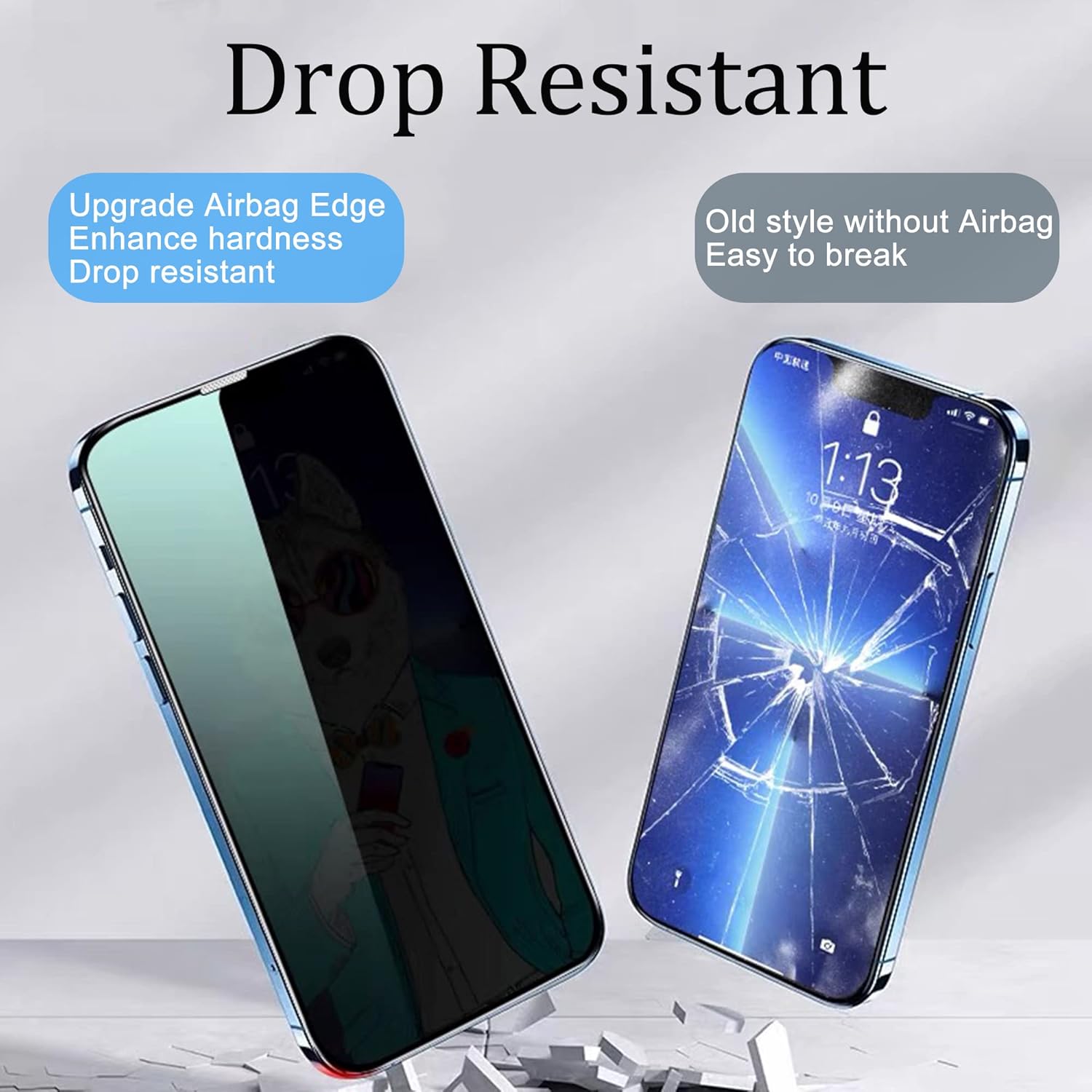 Paquete de 3 compatibles con iPhone 1413 y compatibles con iPhone 13 Pro, protector de pantalla de privacidad, bolsa de aire, antiluz azul, película