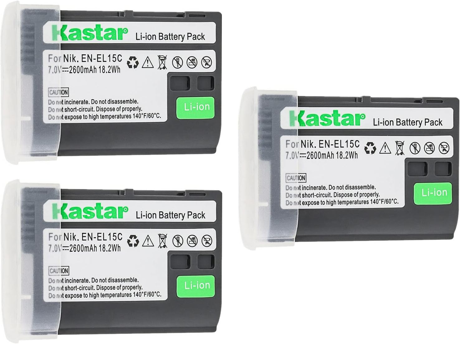 Kastar Paquete de 3 baterías de repuesto para batería Nikon EN-EL15, EN-EL15a, EN-EL15b, EN-EL15c, EN-EL15e, batería Nikon MH-25, MH-25a, MH-25b,
