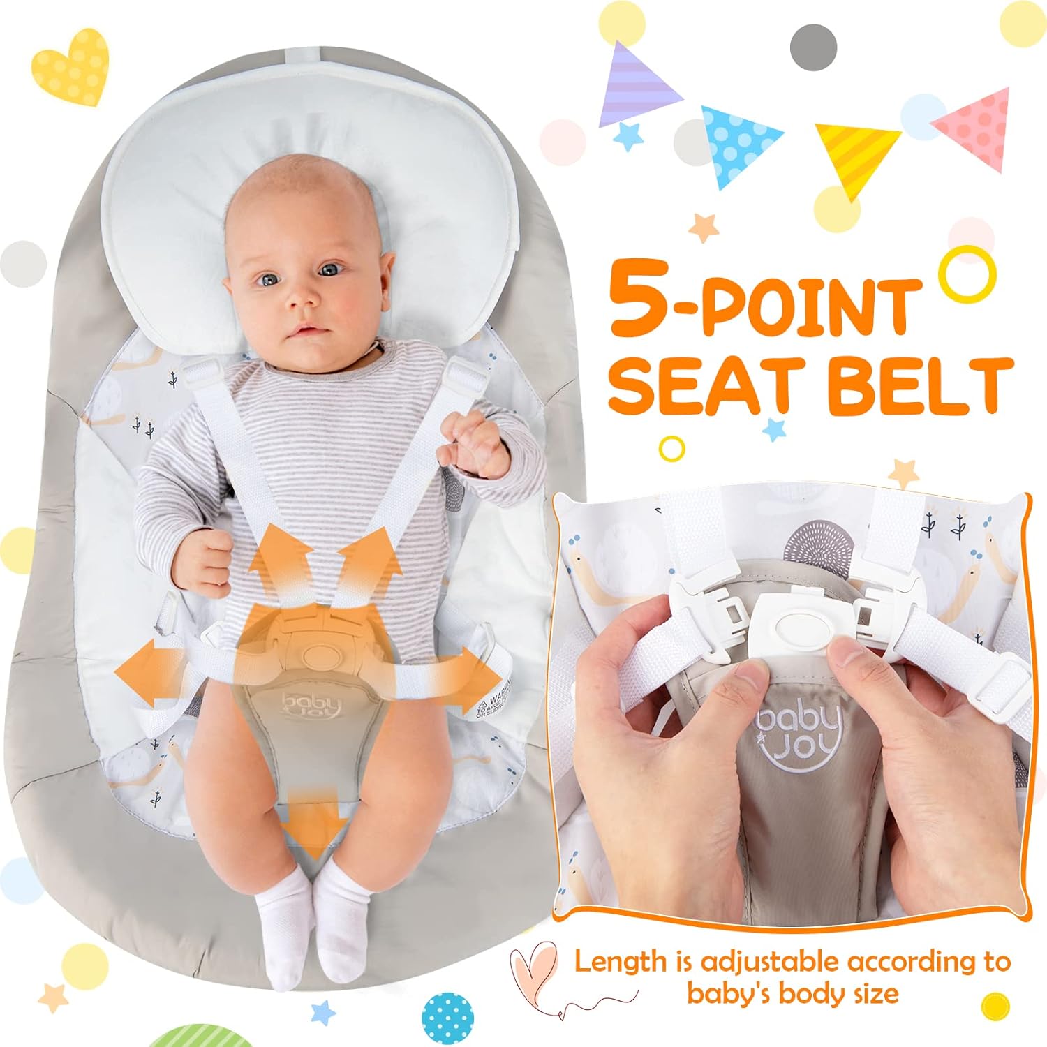 BABY JOY Columpios de bebé para bebés, balancín portátil para bebés con 5 velocidades de oscilación, respaldo ajustable de 3 posiciones, 3 ajustes